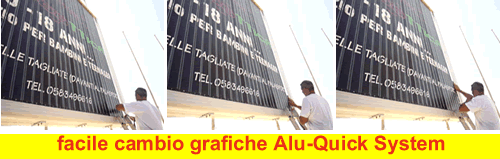 facila cambio grafiche rotanti, inserendo nei prismi la pubblicit&agrave; tagliata in strisce