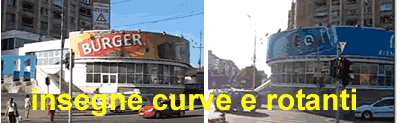 insegne rotanti su pareti curve