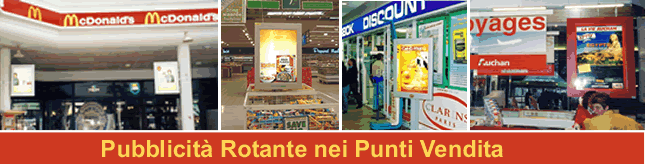 cartellonistica luminosa 10 poster scorrevoli  installata nei centri commerciali, fst food, supermercati discount